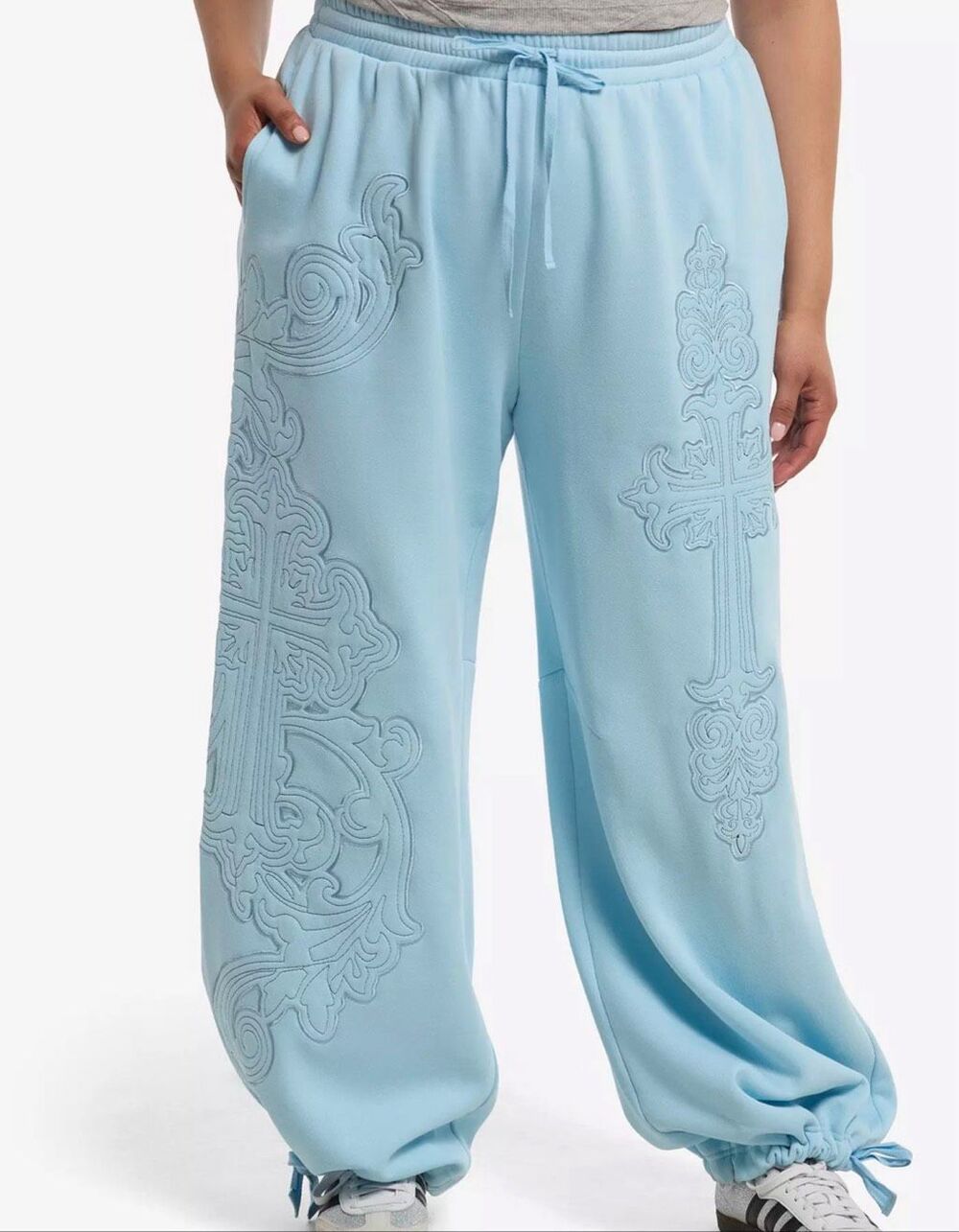 Hot Topic Light Blue Cross Wide Leg Lounge Pants Plus size 1 Nwt